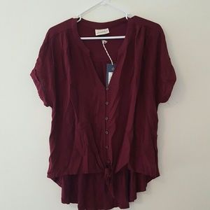 Tie bottom button down blouse